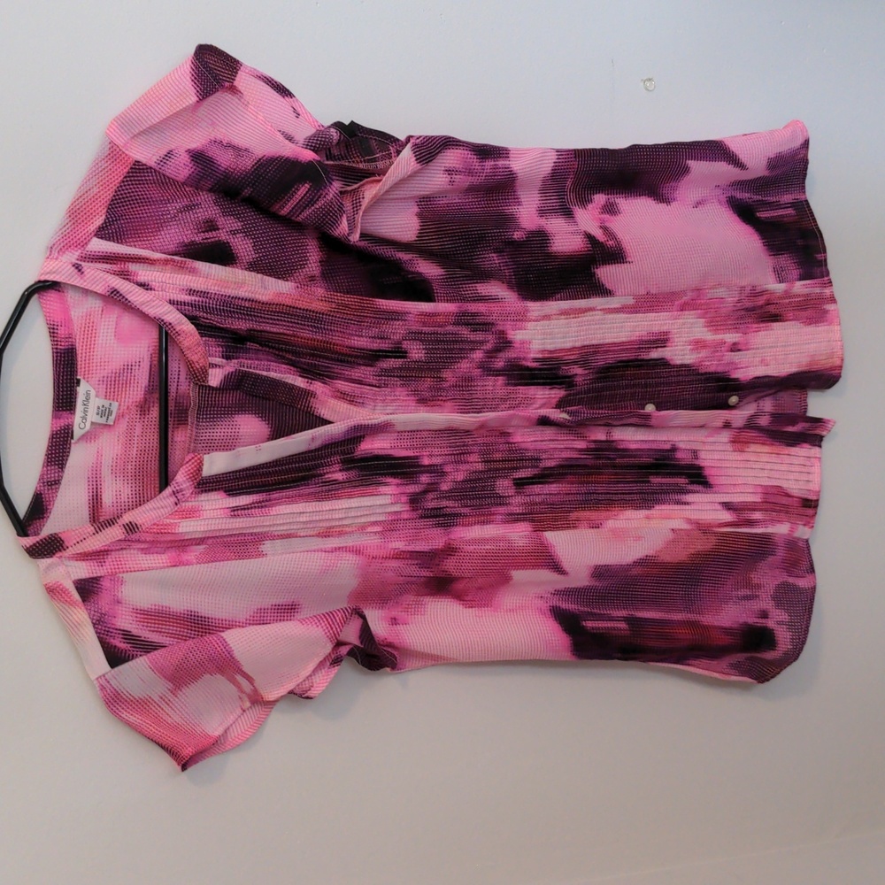 Calvin Klein pink ruffled blouse
